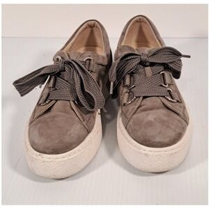 Vaneli Sport Womens Taupe Grey Suede Platform Sneakers Ribbon Lace Up Size 6.5 M